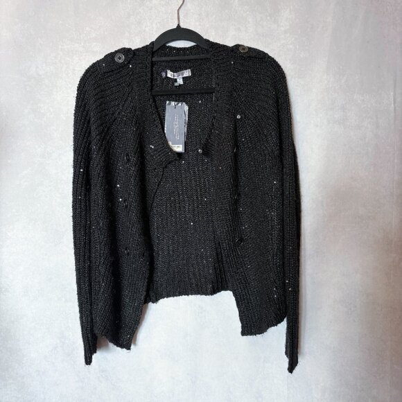 Jennifer Lopez Sequin Knit Cardigan Sweater Double Breast Metallic Black Size S - Picture 6 of 12